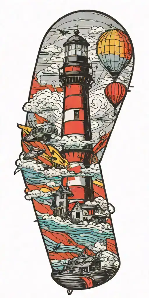 Lighthouse Hot Air Balloon And A Banner Plane A Tornado