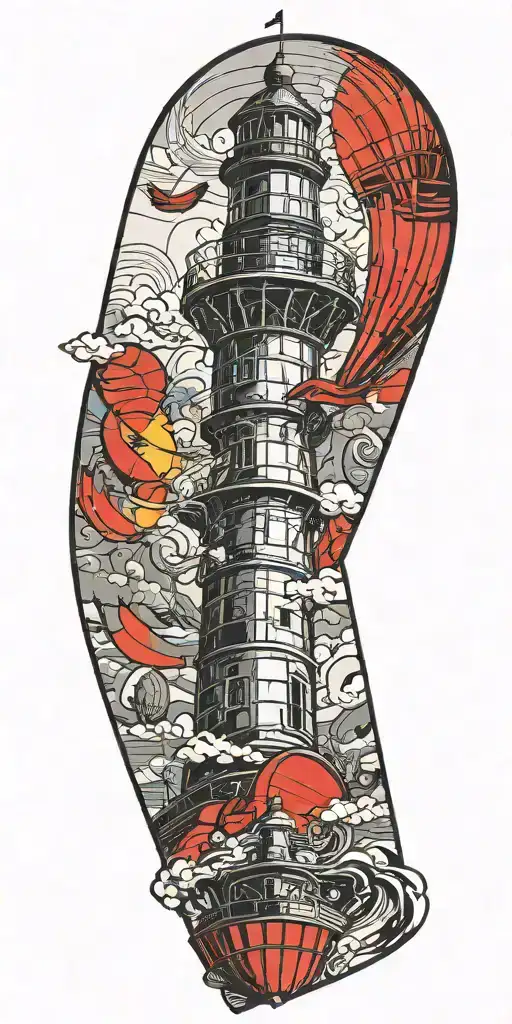 Lighthouse Hot Air Balloon And A Banner Plane A Tornado