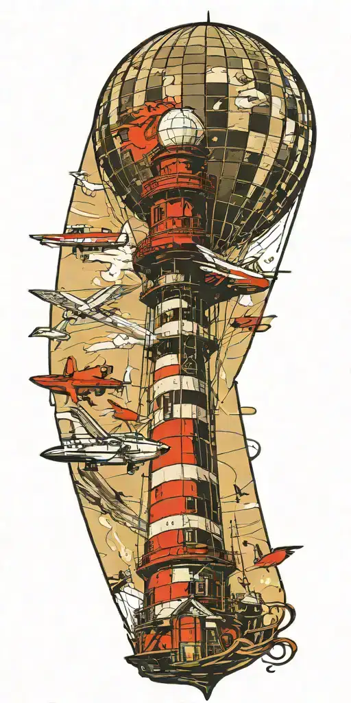 Lighthouse Hot Air Balloon And A Banner Plane A Tornado