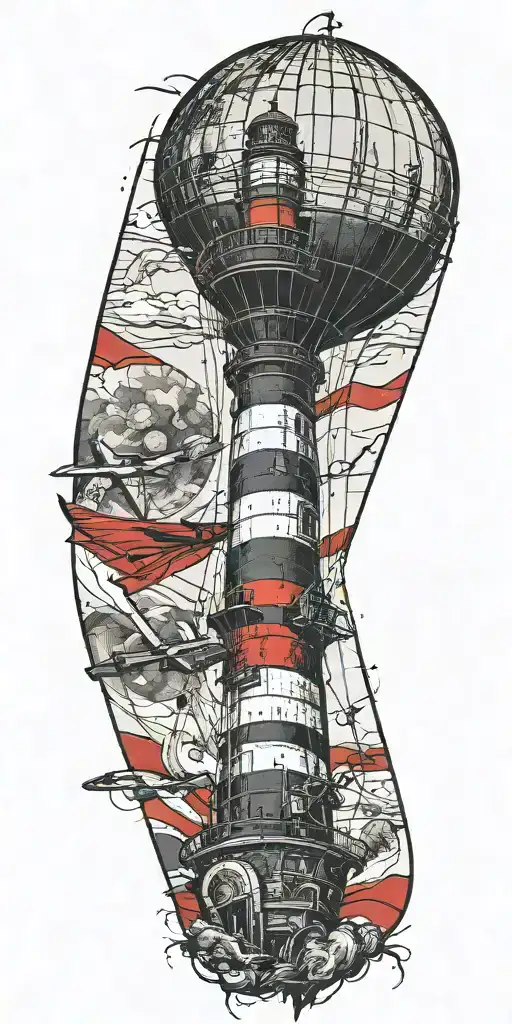 Lighthouse Hot Air Balloon And A Banner Plane A Tornado