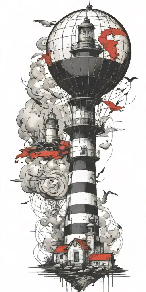 Lighthouse And Hot Air Balloo Symbolizing Never Give Up In A Tornado