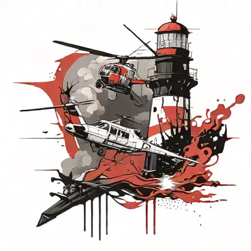 Lighthouse And Helicopter Being Destroyed In A Tornado