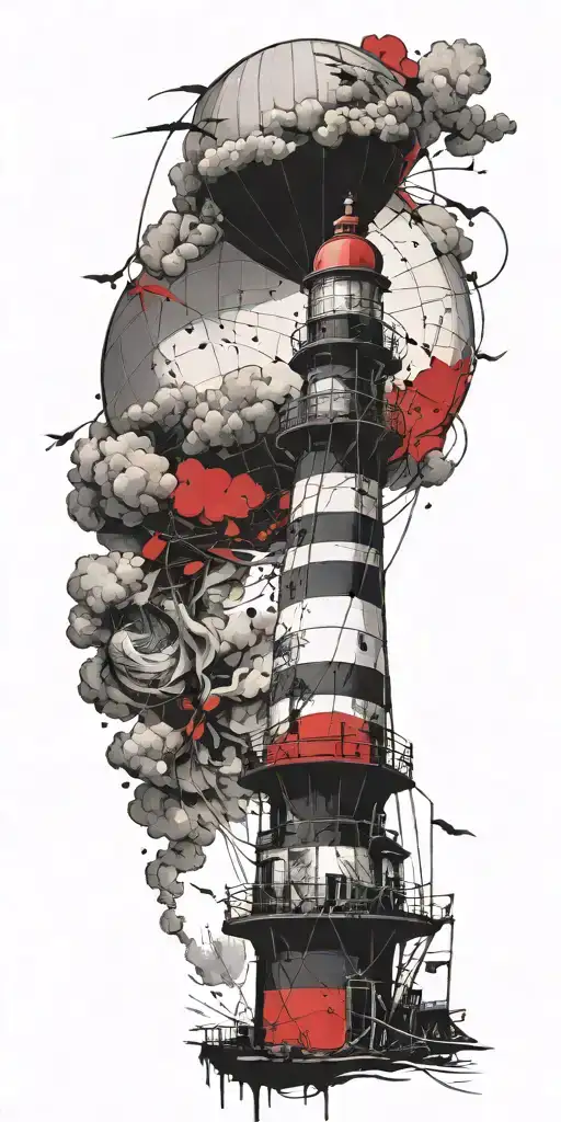 Lighthouse And Hot Air Balloon Being Destroyed In A Tornado