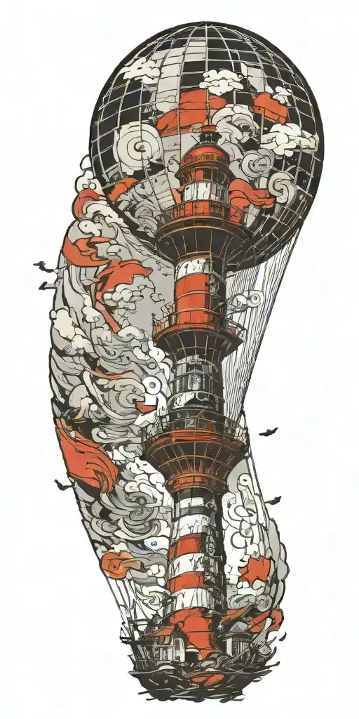 Lighthouse Hot Air Balloon Being Destroyed In A Tornado