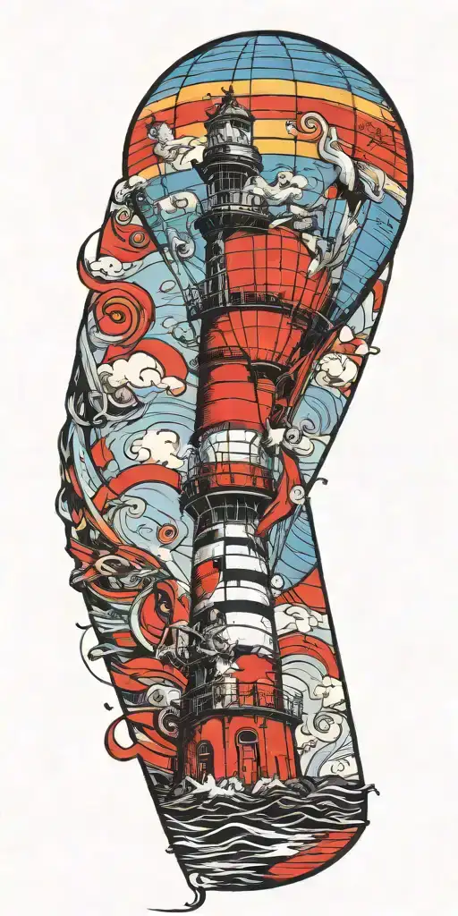 Lighthouse And Hot Air Balloon Never Give Up In A Tornado