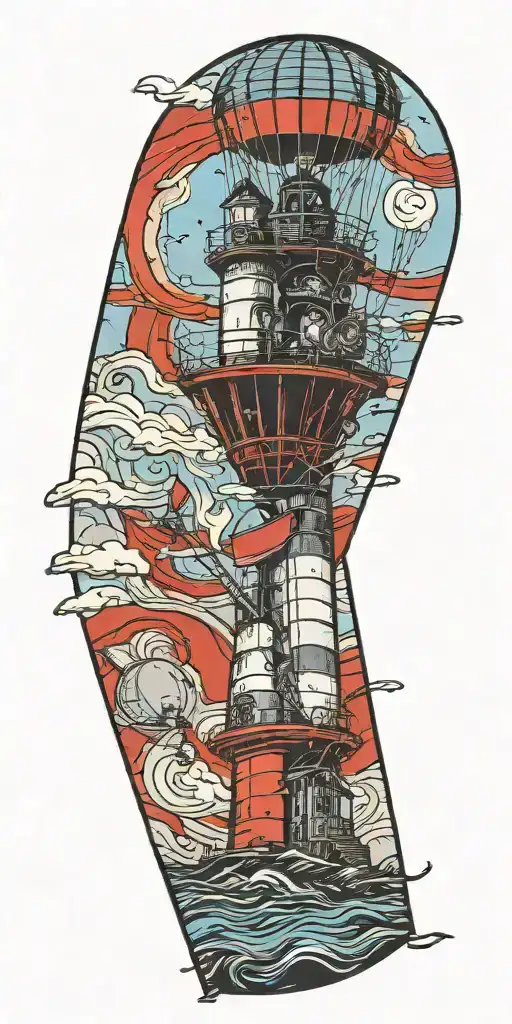 Lighthouse And Hot Air Balloon Never Give Up In A Tornado