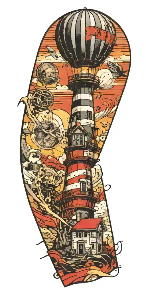 Lighthouse And Hot Air Balloon Never Give Up In A Tornado