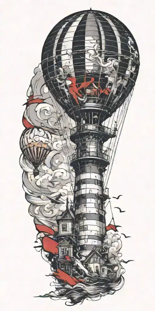 Lighthouse Hot Air Balloon And A Banner Plane A Tornado