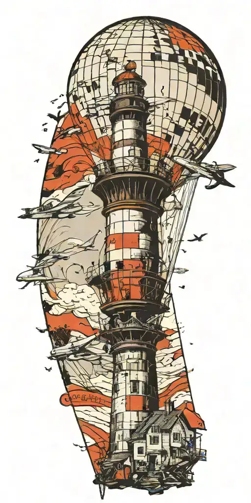 Lighthouse Hot Air Balloon And A Banner Plane A Tornado