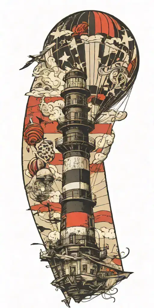 Lighthouse Hot Air Balloon And A Banner Plane A Tornado
