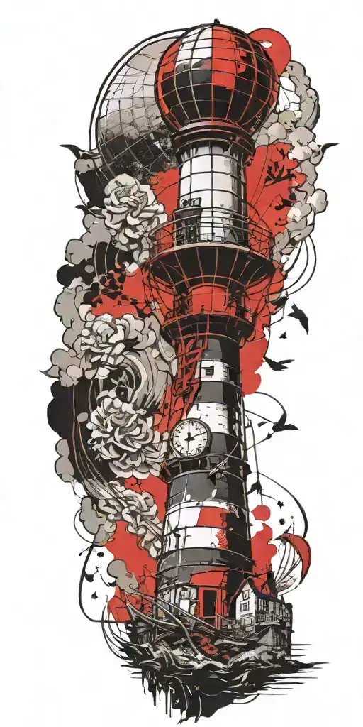 Lighthouse Being Rescued By A Hot Air Balloon In A Tornado