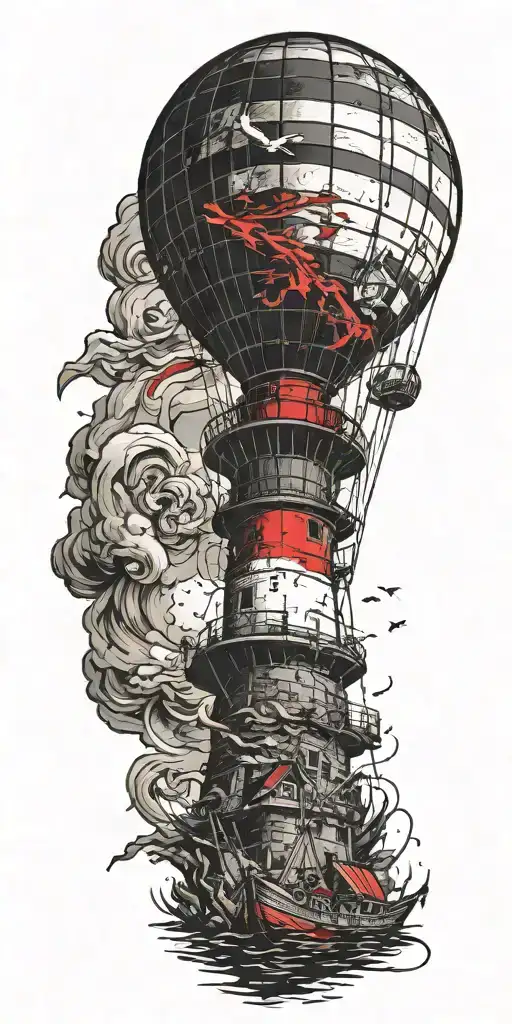 Lighthouse Being Rescued By A Hot Air Balloon In A Tornado