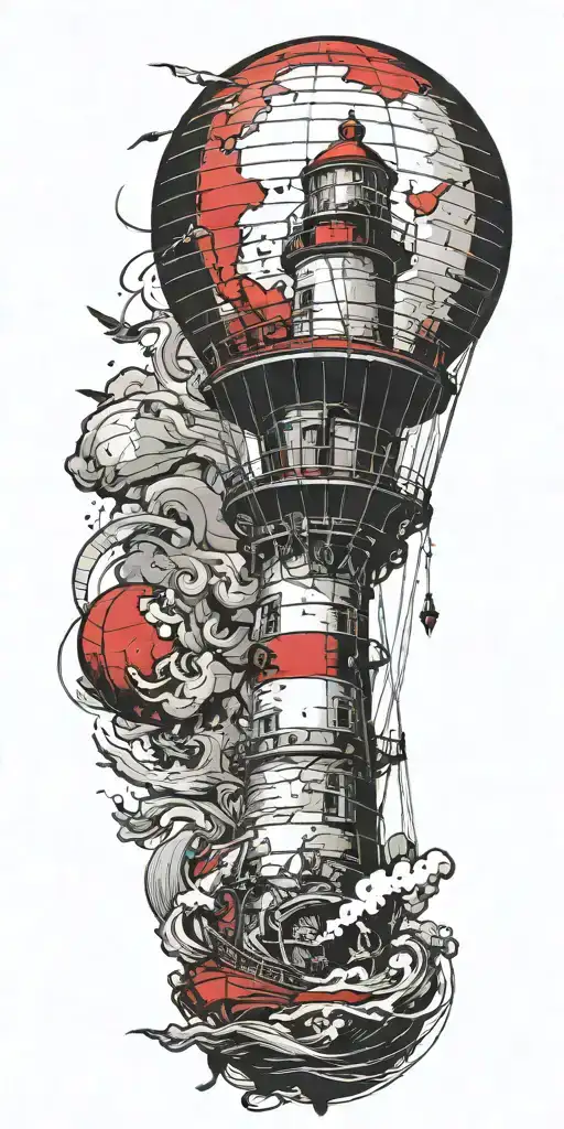 Lighthouse Being Rescued By A Hot Air Balloon In A Tornado