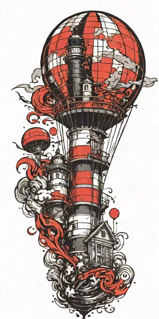 Lighthouse Being Rescued By A Hot Air Balloon In A Tornado