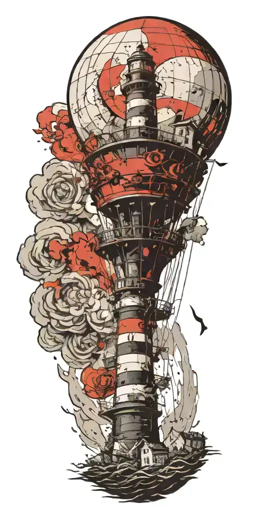 Lighthouse Being Rescued By A Hot Air Balloon In A Tornado