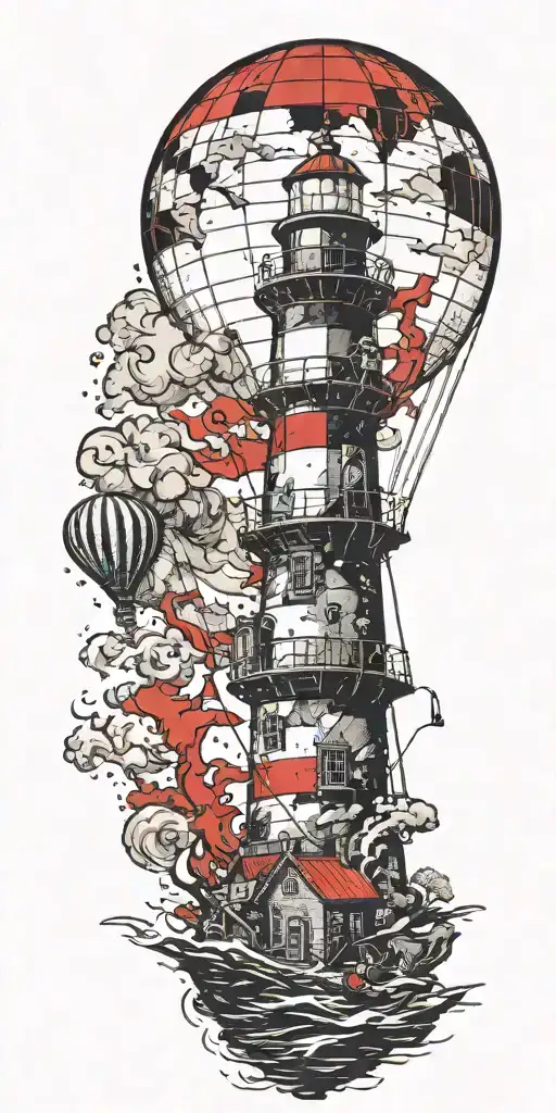Lighthouse Being Rescued By A Hot Air Balloon In A Tornado
