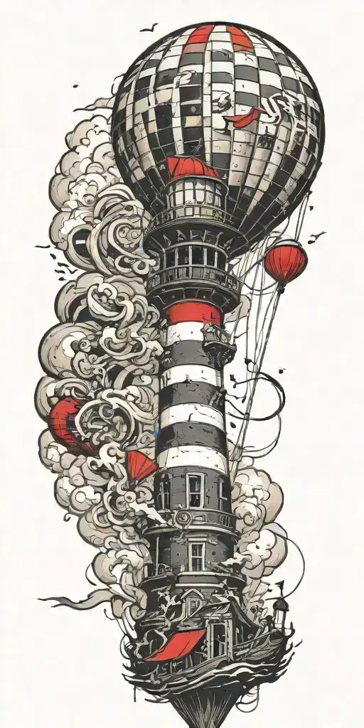 Lighthouse Being Rescued By A Hot Air Balloon In A Tornado