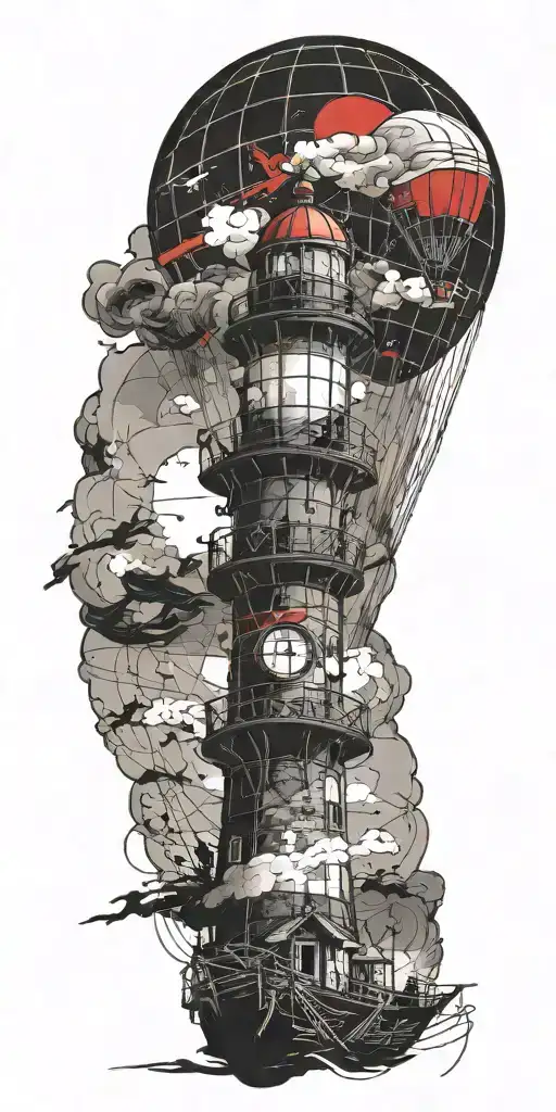 Lighthouse Being Rescued By A Hot Air Balloon In A Tornado