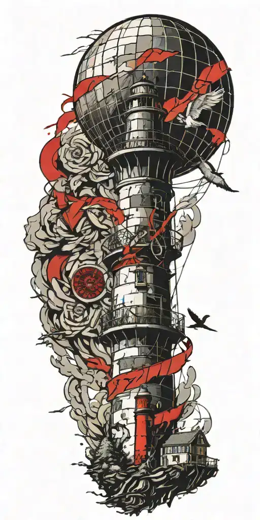 Lighthouse Being Rescued By A Hot Air Balloon In A Tornado