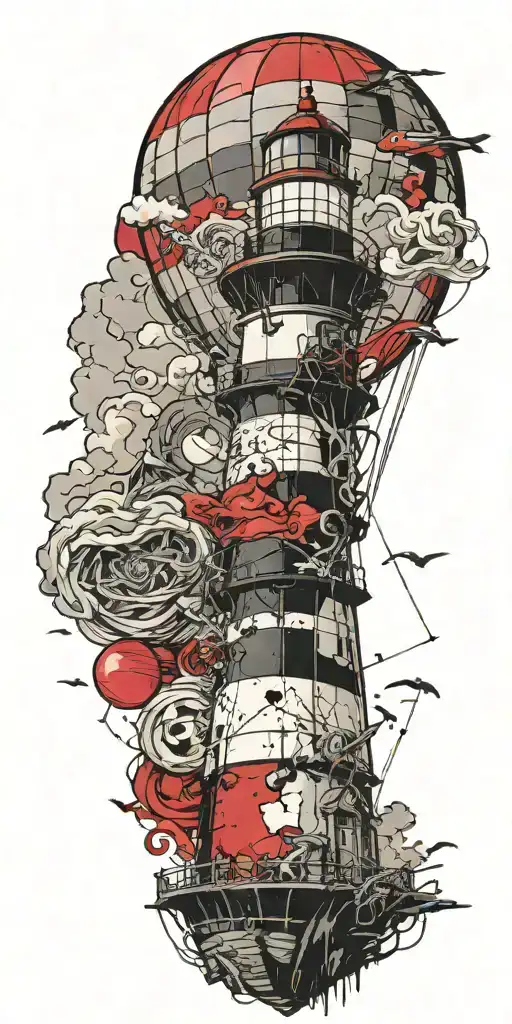 Lighthouse Being Rescued By A Hot Air Balloon In A Tornado