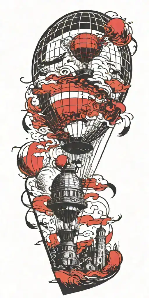 Lighthous And A Hot Air Balloon In A Tornado