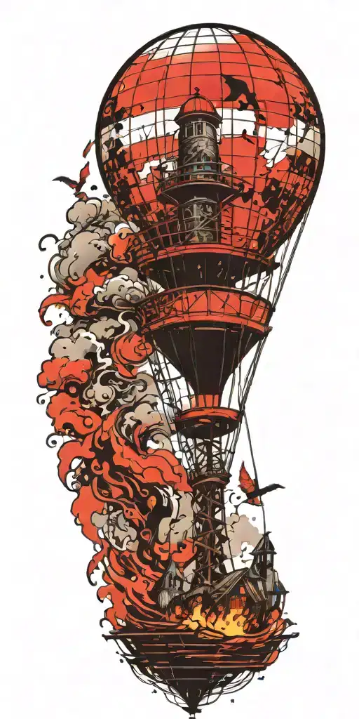 Lighthous And A Hot Air Balloon In A Tornado