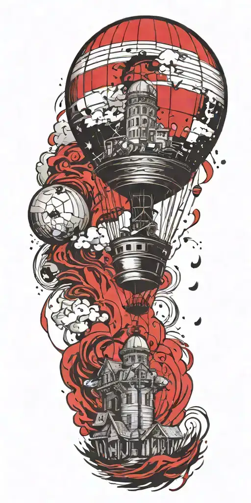 Lighthous And A Hot Air Balloon In A Tornado