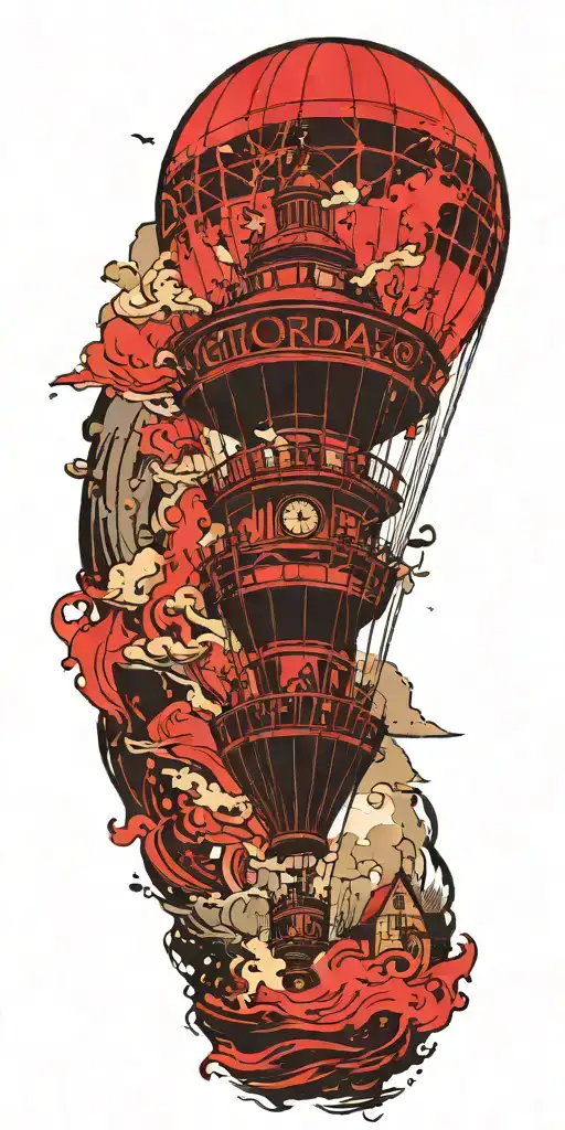 Lighthous And A Hot Air Balloon In A Tornado