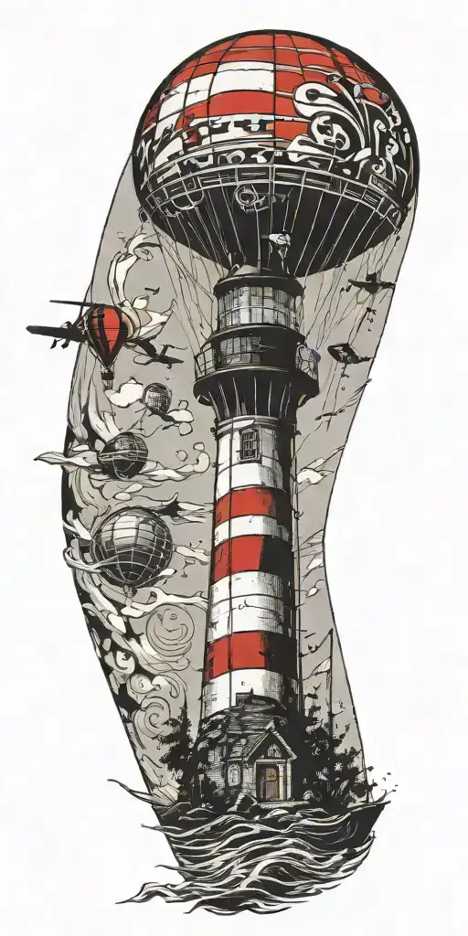 Lighthouse And A Hot Air Balloon In A Tornado