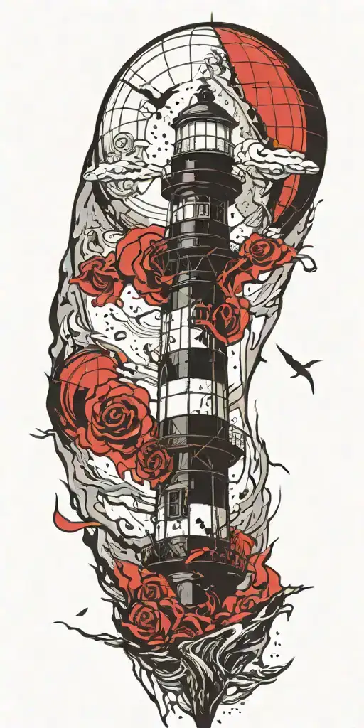 Lighthouse And A Hot Air Balloon In A Tornado