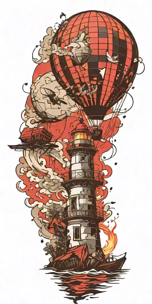 Lighthouse And A Hot Air Balloon In A Tornado