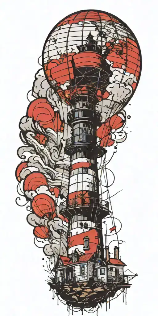 Lighthouse And A Hot Air Balloon In A Tornado