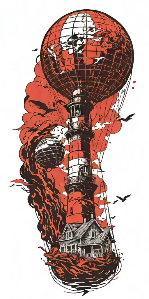Lighthouse And A Hot Air Balloon In A Tornado