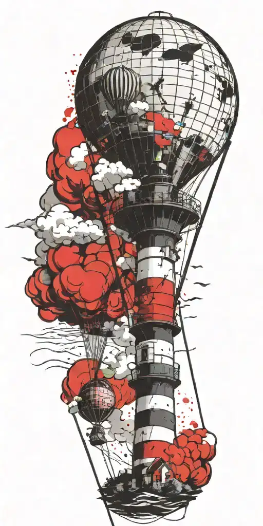 Lighthouse And A Hot Air Balloon In A Tornado