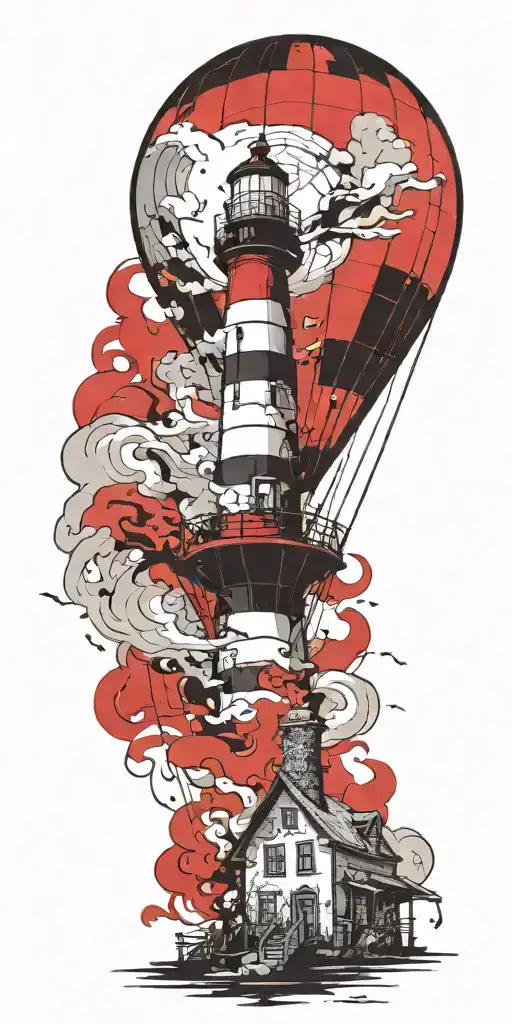 Lighthouse And A Hot Air Balloon In A Tornado