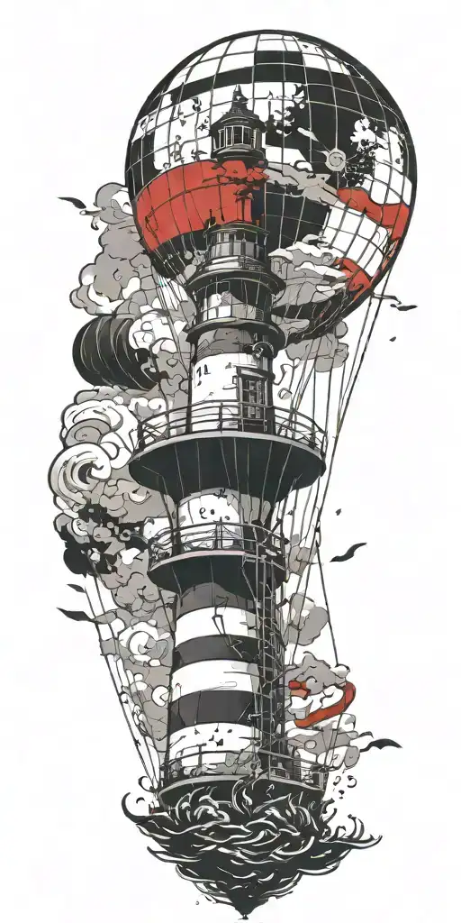 Lighthouse And A Hot Air Balloon In A Tornado