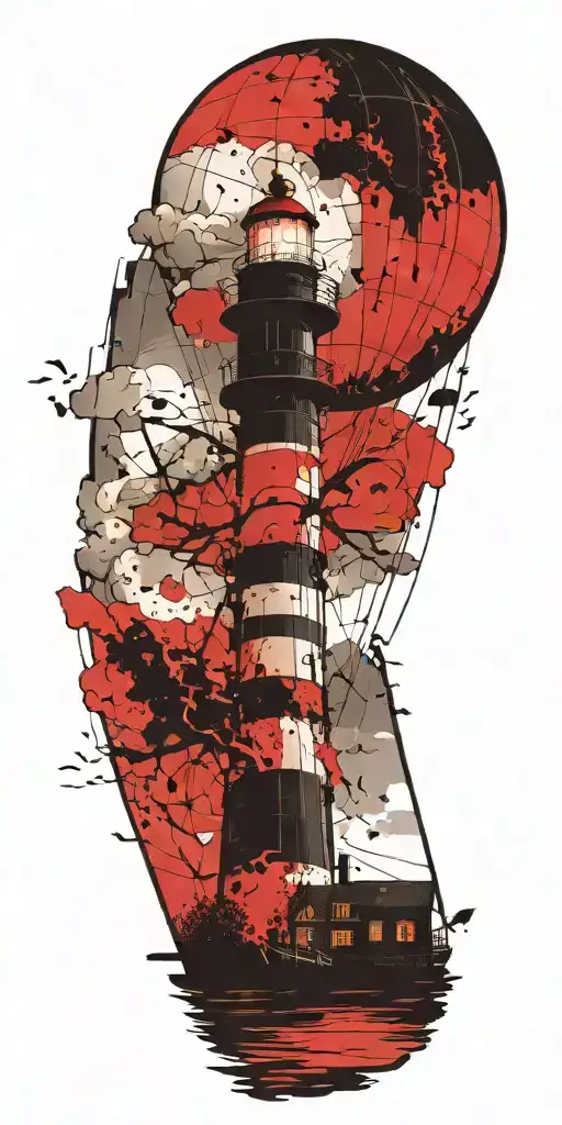 Lighthouse And A Hot Air Balloon In A Tornado