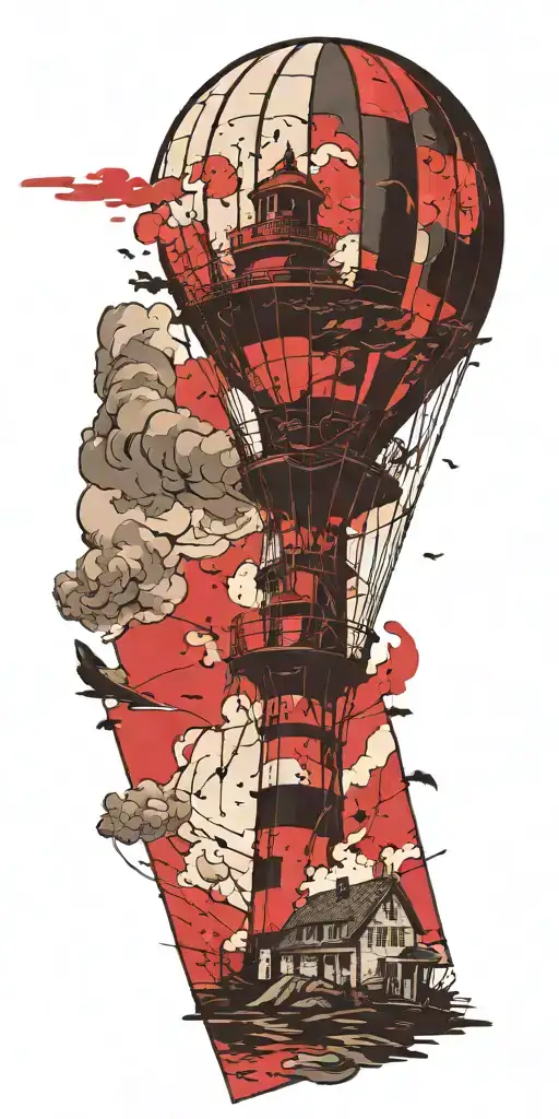 Lighthouse And A Hot Air Balloon In A Tornado