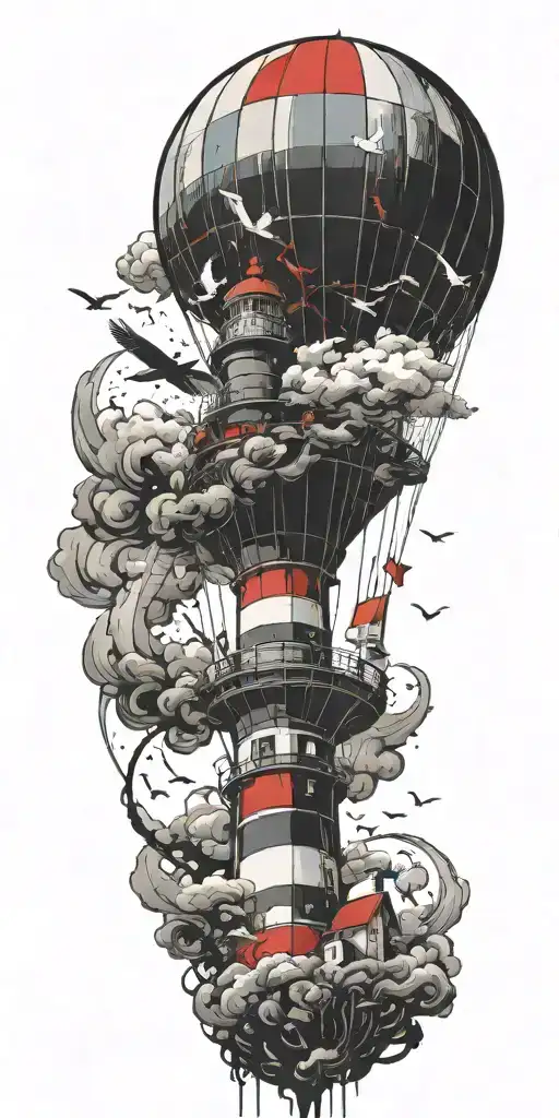 Lighthouse And A Hot Air Balloon In A Tornado