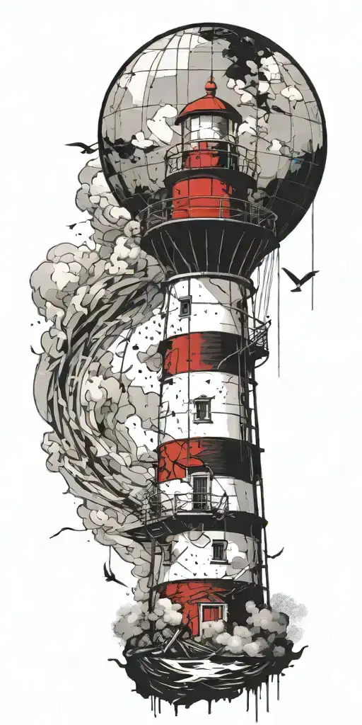 Lighthouse And A Hot Air Balloon In A Tornado