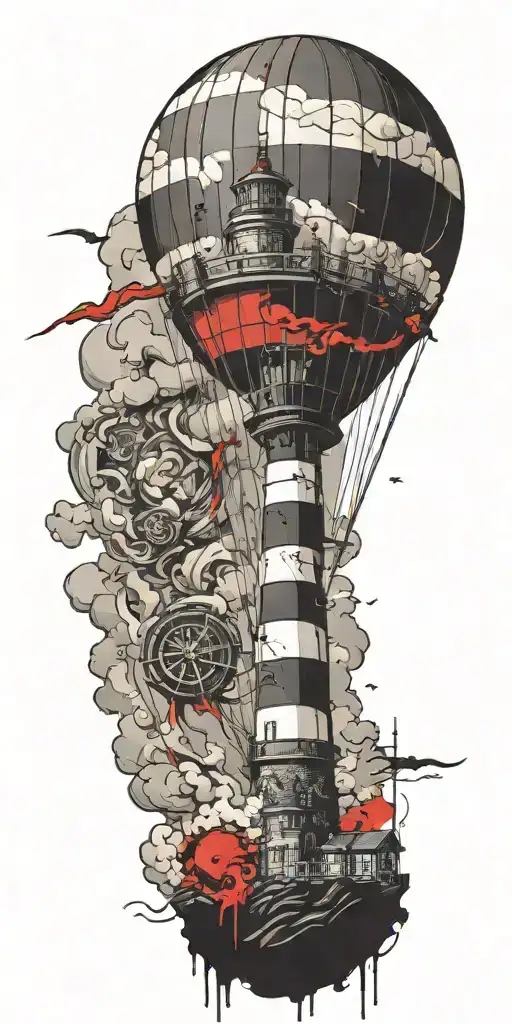 Lighthouse And A Hot Air Balloon In A Tornado