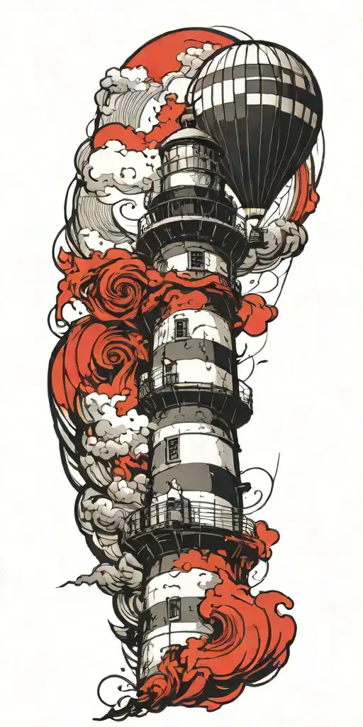 Lighthouse And A Hot Air Balloon In A Tornado