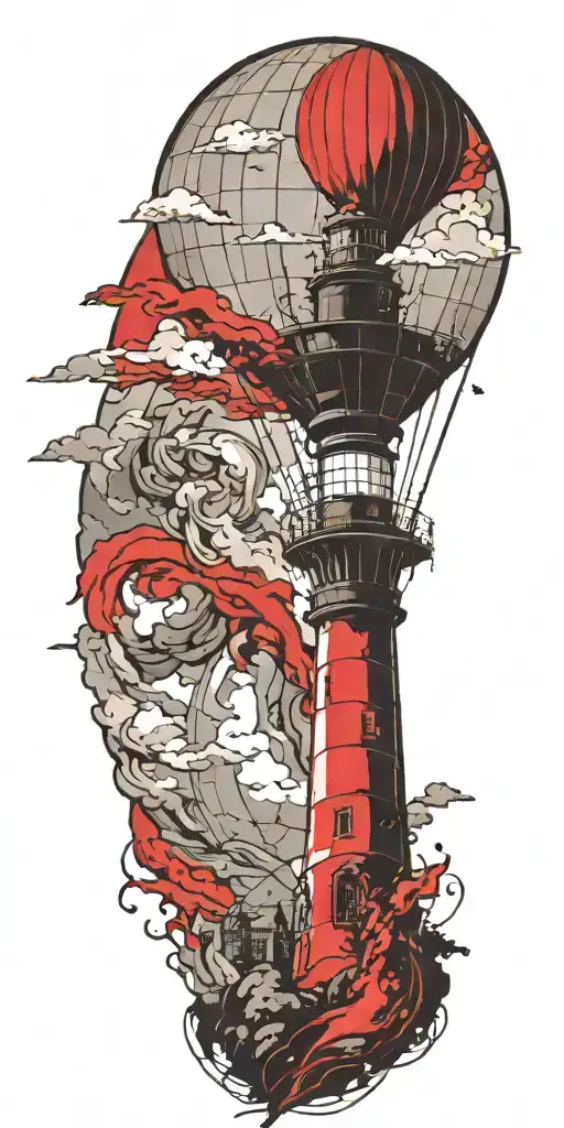 Lighthouse And A Hot Air Balloon In A Tornado