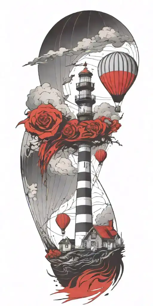 Lighthouse And A Hot Air Balloon In A Tornado