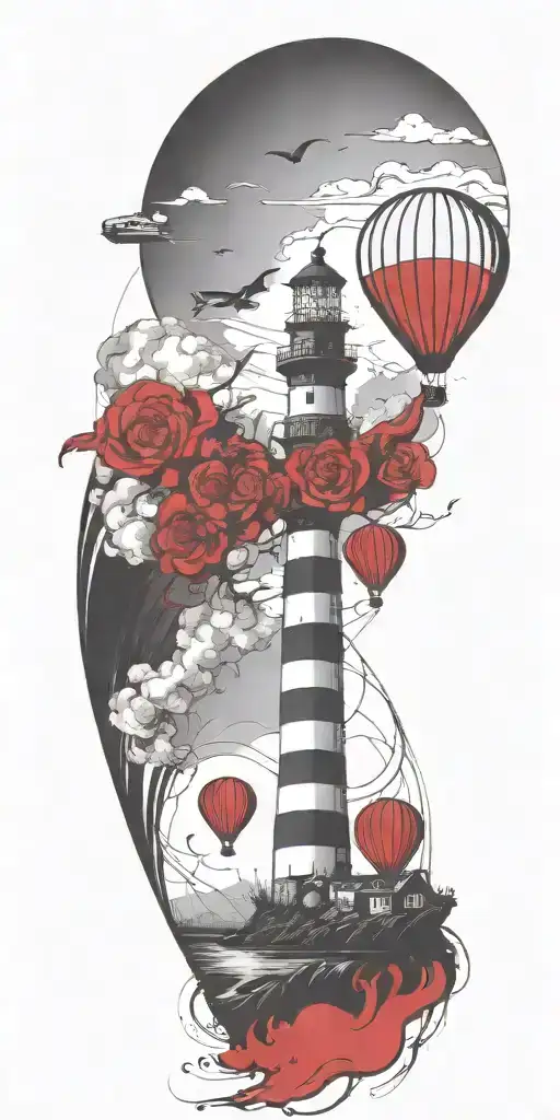 Lighthouse And A Hot Air Balloon In A Tornado