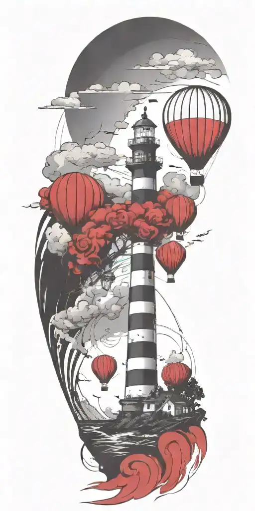 Lighthouse And A Hot Air Balloon In A Tornado