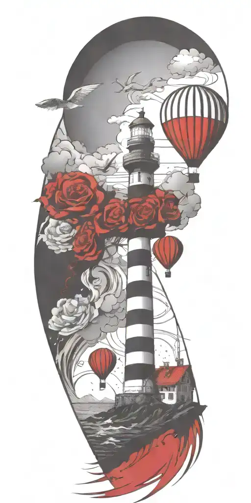 Lighthouse And A Hot Air Balloon In A Tornado