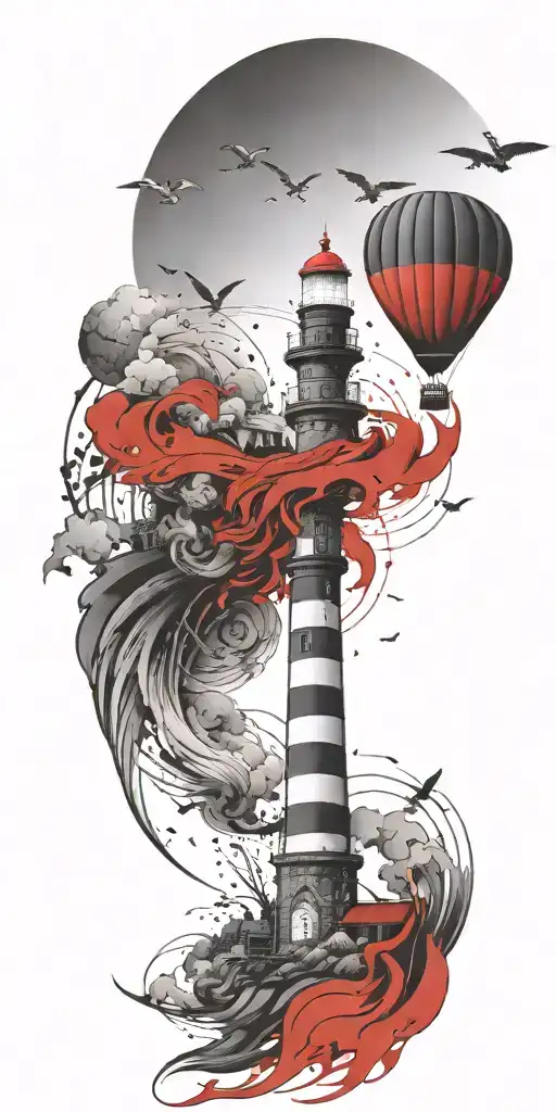 Lighthouse And A Hot Air Balloon In A Tornado