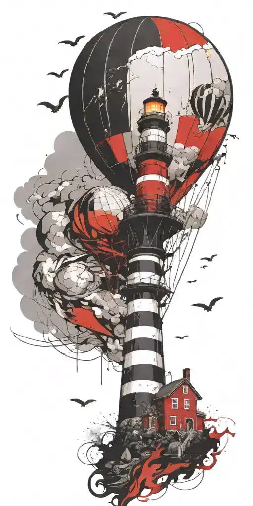 Lighthouse And A Hot Air Balloon In A Tornado