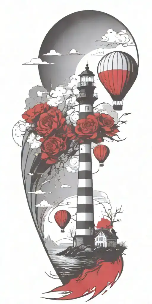 Lighthouse And A Hot Air Balloon In A Tornado